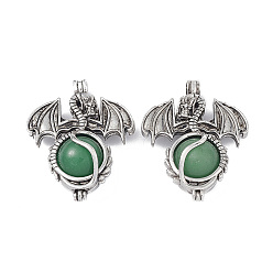 Green Aventurine Natural Green Aventurine Pendants, Dragon Charms, with Rack Plating Antique Silver Plated Brass Findings, Cadmium Free & Lead Free, 47x37x19mm, Hole: 4mm