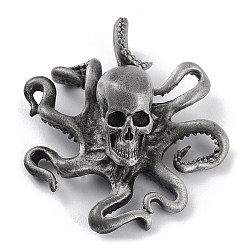 Antique Silver Tibetan Style Alloy Pendants, Frosted, Octopus with Skull Charm, Antique Silver, 45x39x16mm, Hole: 8x5mm