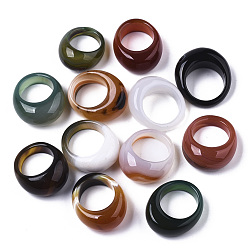 Mixed Color Natural Agate Rings, Wide Band Rings, Dyed, Mixed Color, Inner Diameter: 17.5~20mm