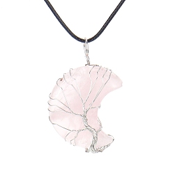 Quartz Rose Colliers pendentif croissant de lune en quartz rose naturel, avec du fil de cuivre, 18.90 pouce (48 cm)
