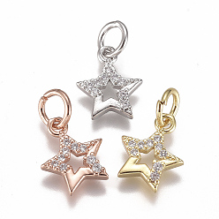 Mixed Color Brass Micro Pave Cubic Zirconia Charms, with Jump Ring, Long-Lasting Plated, Star, Clear, Mixed Color, 11x8x2mm, Hole: 3mm