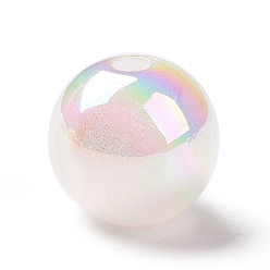 White UV Plating Rainbow Iridescent Acrylic Beads, with Glitter Powder, Round, White, 15mm, Hole: 3.2mm