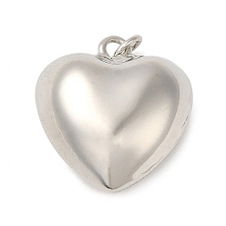 Platino Acumular colgantes de chapado de latón, con anillo de salto, encanto de corazón inflado, Platino, 20x18x9.5 mm, agujero: 3 mm