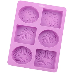Orchid DIY Silicone Leaf Pattern Rectangle/Oval Soap Molds, for Handmade Soap Making, 6 Cavities, Orchid, 171x226x22mm, Inner Diameter: 70x61mm