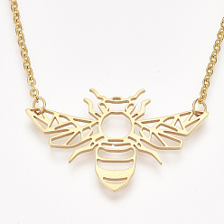 Golden 201 Stainless Steel Pendant Necklaces, with Cable Chains, Bee, Golden, 17.7 inch(45cm), 2mm, Bee: 24.5x39.5x1mm