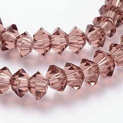 Rosy Brown Faceted Bicone Transparent Glass Bead Strands, Rosy Brown, 5x3mm, Hole: 1mm, about 99pcs/strand, 11.8 inch