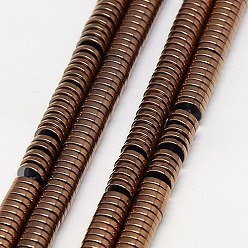 Copper Plated Electroplate Non-magnetic Synthetic Hematite Beads Strands, Heishi Beads, Flat Round/Disc, Grade AAAA, Copper Plated, 4x1mm, Hole: 1mm, about 350~357pcpcs/strand, 15.5 inch