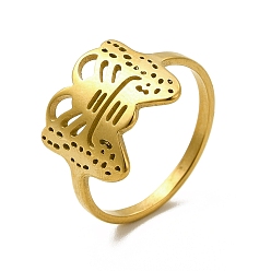 Золотой Ионное покрытие (ip) 201 перстни из нержавеющей стали, полые женские кольца с широкой полосой в форме бабочки, золотые, внутренний диаметр: 17 мм, Бабочка: 12x13 mm