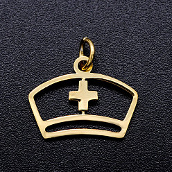 Golden 201 Stainless Steel Pendants, with Unsoldered Jump Rings, Nurse's Cap Charms, Golden, 12.5x16x1mm, Hole: 3mm, Jump Ring: 5x0.8mm