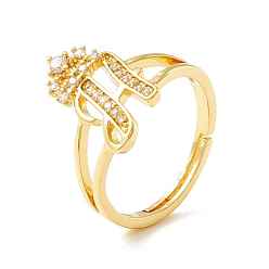 Letter H Clear Cubic Zirconia Initial Letter with Crown Adjustable Ring, Real 18K Gold Plated Brass Alphabet Ring for Women, Cadmium Free & Lead Free, Letter.H, US Size 6(16.5mm)