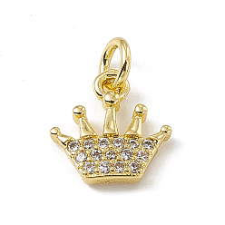 Real 18K Gold Plated Brass Micro Pave Cubic Zirconia Charms, with Jump Rings, Crown Charm, Real 18K Gold Plated, 10x10x2mm, Hole: 2.7mm