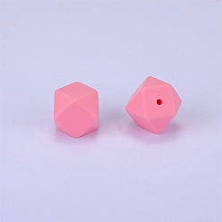 Ярко-Розовый Шестиугольные силиконовые бусины, жевательные бусины для чайников, DIY уход за ожерельем, ярко-розовый, 23x17.5x23 мм, отверстие : 2.5 мм