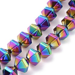 Multi-color Plated Electroplated Non-magnetic Synthetic Hematite Beads Strands, Faceted, Bicone, Multi-color Plated, 8x10x8.5mm, Hole: 0.8mm, about 49pcs/strand, 15.75 inch(40cm)