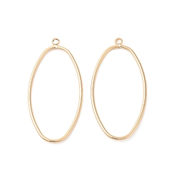 Real 18K Gold Plated Brass Open Back Bezel Pendants, Nickel Free, Oval, Real 18K Gold Plated, 39x19x1.5mm, Hole: 1.8mm