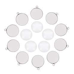 Stainless Steel Color DIY Pendant Making,304 Stainless Steel Pendants, Cabochon Settings and Transparent Glass Cabochons, Flat Round, Stainless Steel Color, Tray: 25mm, 30.5x26x1.5mm, Hole: 3mm, 24.5~25x6~7mm