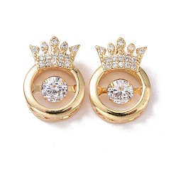 Golden Brass Micro Pave Clear Cubic Zirconia Charms, Cadmium Free & Lead Free, Flat Round with Crown, Golden, 14.5x10.5x4.5mm, Hole: 3.5x4mm