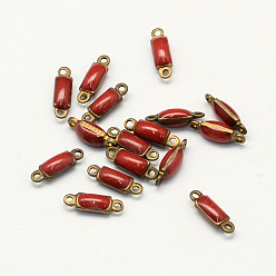 Красный Соединители звеньев эмалированной латуни покрытые античной бронзой, прямоугольные, красные, 3x10x3 мм, отверстие : 1 мм