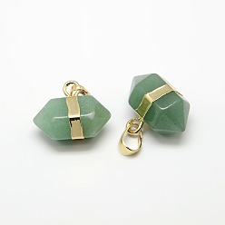 Green Aventurine Natural Double Terminated Pointed Gemstone Pendants, with Golden Tone Brass Findings, 15~17x22x13mm, Hole: 8x5mm