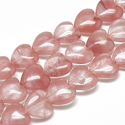 Quartz Cerise Perles de verre de quartz cerise brins, cœur, 19x20~20.5x7.5mm, Trou: 2mm, Environ 10 pcs/chapelet, 8.26 pouce