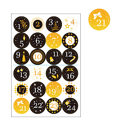 Amarillo Número 1~24 pegatinas autoadhesivas de papel navideño, calcomanías de puntos redondos para sellar regalos de navidad, amarillo, 300x190 mm, etiqueta: 45 mm, 24pcs / hoja