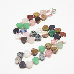 Pierre Mélangete Colliers de perles de pierres précieuses naturelles / synthétiques, avec mousquetons en alliage, cœur, 19.2 pouce (49 cm), cœur: 10x10x5.5 mm