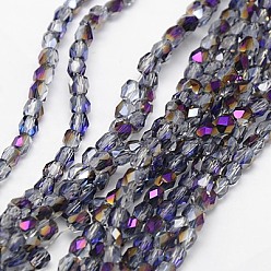 Lilac Electroplate Glass Beads Strands, Half Rainbow Plated, Faceted, Cube, Lilac, 4x4x4mm, Hole: 1mm, about 100pcs/strand, 15.7 inch