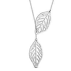 Platinum SHEGRACE Fashion Filigree Rhodium Plated 925 Sterling Silver Pendant Lariat Necklace, with Leaves Pendant, Platinum, 15.7 inch(40cm)