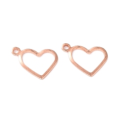 Oro Rosa 304 encantos de acero inoxidable, estampar etiqueta en blanco, corazón, oro rosa, 10x13.7x1 mm, agujero: 1 mm
