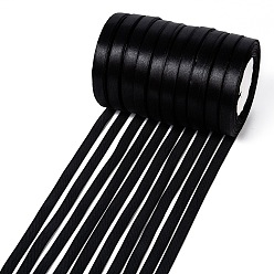 Noir Ruban de satin à face unique, Ruban polyester, noir, 25yards / roll (22.86m / roll), 10 rouleaux / groupe, 250yards / groupe (228.6m / groupe)
