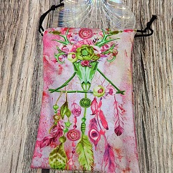 Feather Printed Velvet Tarot Card Storage Drawstring Pouches, Rectangle, for Witchcraft Articles Storage, Feather, 18x13.5cm
