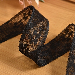 Black 9M Polyester Flower Lace Ribbons, Garment Accessories, Gift Packaging, Black, 1-1/8 inch(30mm), about 9.84 Yards(9m)/Roll