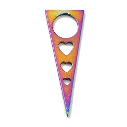 Rainbow Color Ion Plating(IP) 201 Stainless Steel Pendants, Triangle with Heart, Rainbow Color, 22x8x1mm, Hole: 5mm