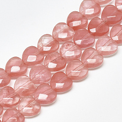 Cherry Quartz Glass Cherry Quartz Glass Beads Strands, Faceted, Heart, 10x10x5mm, Hole: 1.2mm, about 20pcs/strand, 7.4 inch