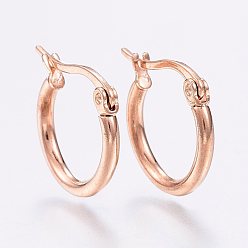 Rose Gold 304 Stainless Steel Hoop Earrings, Hypoallergenic Earrings, Ring Shape, Rose Gold, 12 Gauge, 14~16x2mm, Pin: 0.7~1.3x0.68mm