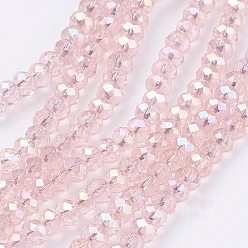 Pearl Pink Electroplate Glass Beads Strands, AB Color Plated, Faceted Rondelle, Pearl Pink, 3x2mm, Hole: 0.5mm, about 165~170pcs/strand, 16.7 inch