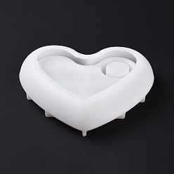 Corazón Candelabros de bricolaje moldes de silicona, moldes de fundición de hormigón de yeso de resina, corazón, 130x147x32.5 mm, diámetro interior: 74x108 mm