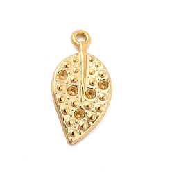 Real 18K Gold Plated Ion Plating(IP) 304 Stainless Steel Pendant Rhinestone Settings, Leaf, Real 18K Gold Plated, Fit For 1.5mm Rhinestone, 19x9x2mm, Hole: 1.4mm