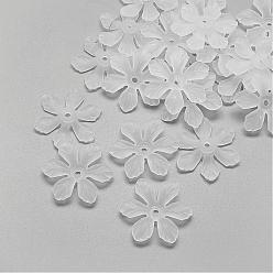 Clear 6-Petal Transparent Acrylic Bead Caps, Frosted, Clear, 27.5x24x5mm, Hole: 2.5mm, about 710pcs/500