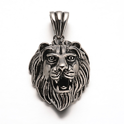 Antique Silver Lion 304 Stainless Steel Steel Pendants, Antique Silver, 46x32x20.5mm, Hole: 13x6mm