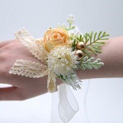 Мокасин Тканевый корсаж на запястье цветок жизни, ручной цветок для невесты или подружки невесты, свадьба, партийные украшения, мокасин, 100x70 мм
