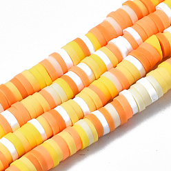 Оранжевый Полимерной глины ручной работы бисер нитей, для поделок ювелирных изделий, Heishi бусы, Диск / плоские круглые, оранжевые, 4x0.5~1 мм, отверстие : 1.4 мм, около 350~410 шт / нитка, 15.75 дюйм ~ 16.14 дюйм (40~41 см)