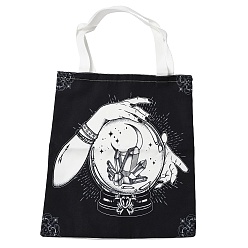 Round Canvas Tote Bags, Reusable Polycotton Canvas Bags, for Shopping, Crafts, Gifts, Crystal Ball & Hand, Round, 59cm