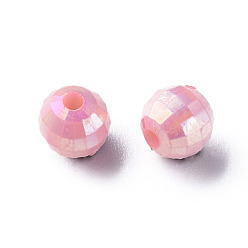 Pink Opaque Acrylic Beads, AB Color Plated, Faceted, Round, Pink, 6x5.5mm, Hole: 1.5mm, about 4800pcs/500g