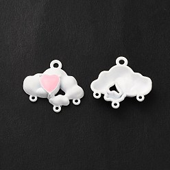 White Alloy Chandelier Component Links, Spray Painted, Lead Free & Cadmium Free, Cloud with Heart, White, 19x21x4.5mm, Hole: 1.8mm