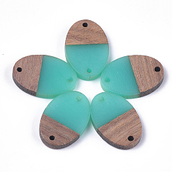 Turquoise Connecteurs de liens en résine et bois de noyer, ovale, turquoise, 23x15.5x4mm, Trou: 1.8mm