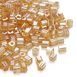 BurlyWood 6/0 Glass Seed Beads, Transparent Colours Luster, Square Hole, Cube, BurlyWood, 3~5x3~4x3~4mm, Hole: 1.2~1.4mm, about 1000pcs/100g
