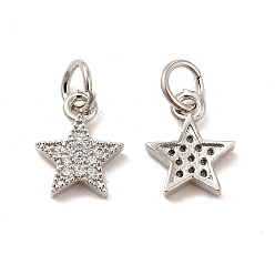 Platinum Rack Plating Brass Micro Pave Cubic Zirconia Charms, Long-Lasting Plated, Cadmium Free & Lead Free, with Jump Ring, Star Charm, Platinum, 13x10x2mm, Hole: 4mm