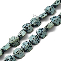 Green Plated Electroplated Natural Lava Rock Beads Strands, Hexagon, Green Plated, 8.5~9x8.5x4~4.5mm, Hole: 1mm, about 45pcs/strand, 15.35''~15.75''(39~40cm)