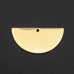 Oro 201 colgantes de semicírculo de acero inoxidable, Corte con laser, semicírculo, dorado, 15x30x1 mm, agujero: 1.6 mm