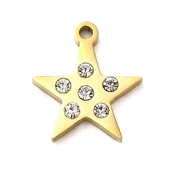 Étoile  Pendentifs en acier au titane, avec strass, or, étoiles, 14.5x13x2mm, Trou: 1.5mm